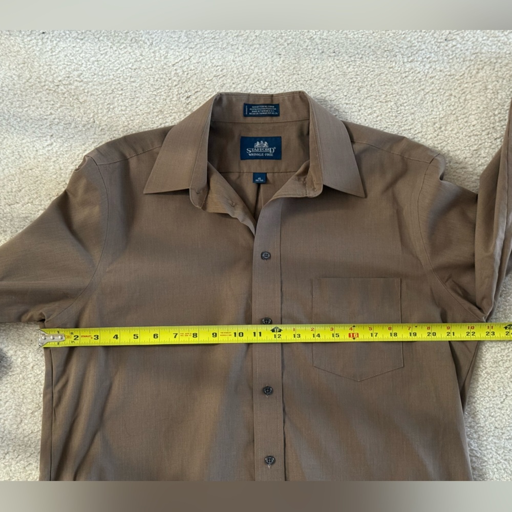 Men’s Stafford Wrinkle-Free Shirt Tan‎ Long-sleeve Size 16 32/33 - Picture 8 of 8